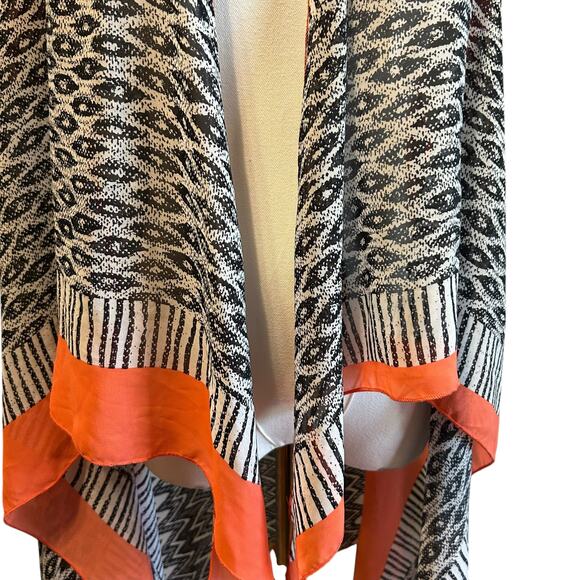 Shawl Vest Top Poncho Kimono Open Orange Black Geo Aztec Boho Gypsy Hippie - Picture 3 of 11